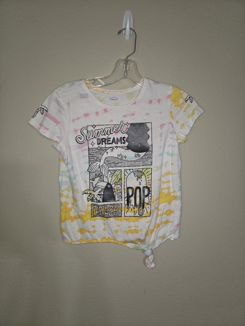 Old Navy White Tie-Dye 'Summer Dreams' Graphic Tee with Yellow & Pink Accents